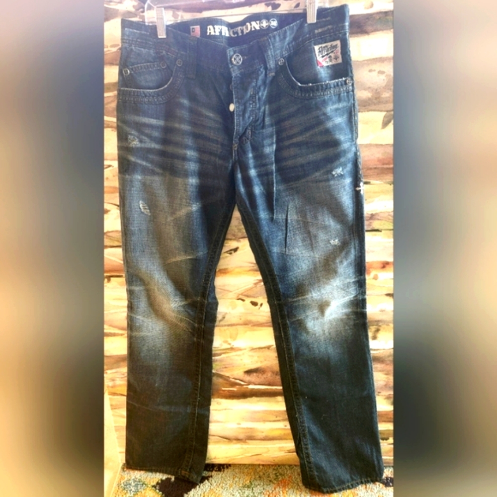 AFFLICTION Loud & Fast Y2k US Flag Embroidered Motor Vtg 5 Pocket Jeans 36 EUC